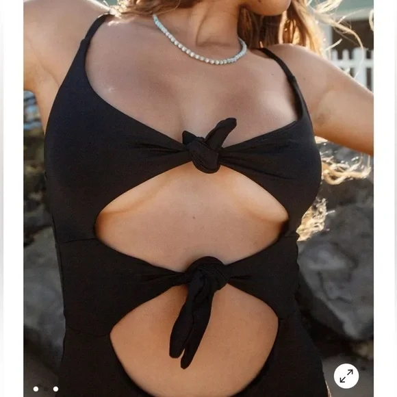 Urban Outfitters Out From Under Monica Double Tie One Piece Swimsuit Black Sz L - Picture 2 of 11